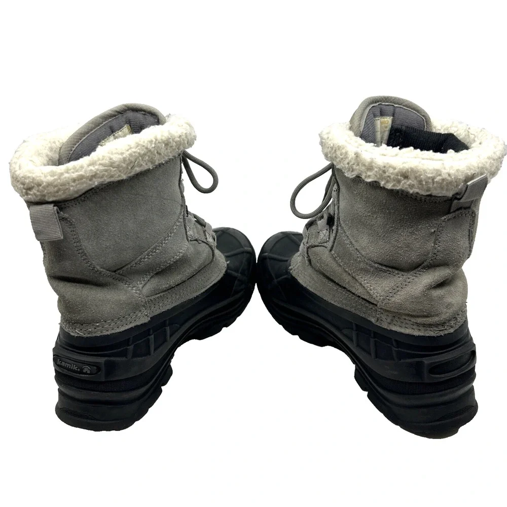 KKamik Womens Acadia Suede Snow Boots Sz 7 Sherpa Trim Rubber Waterproof Lace Up